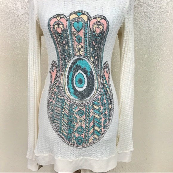 Lauren Moshi Color Hamsa Waffle Knit Pullover - Picture 2 of 7